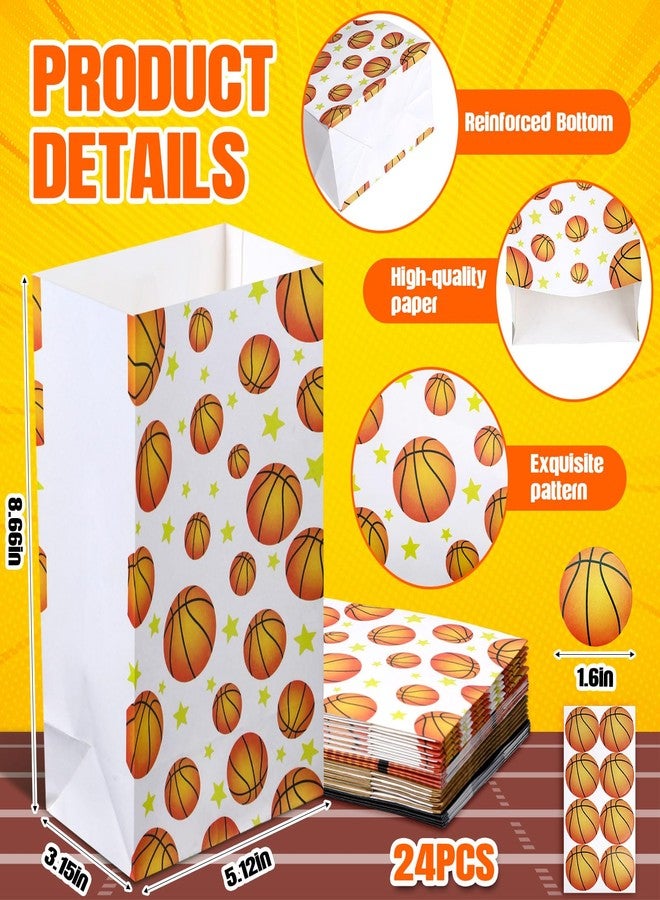 مارسبارك أكياس هدايا كرة السلة من مارسبارك، عبوة من 24 كيسًا، أكياس حلوى ووجبات خفيفة مع ملصقات، مثالية لتزيين حفلات الفرق الرياضية واحتفالات الألعاب. - Image 3